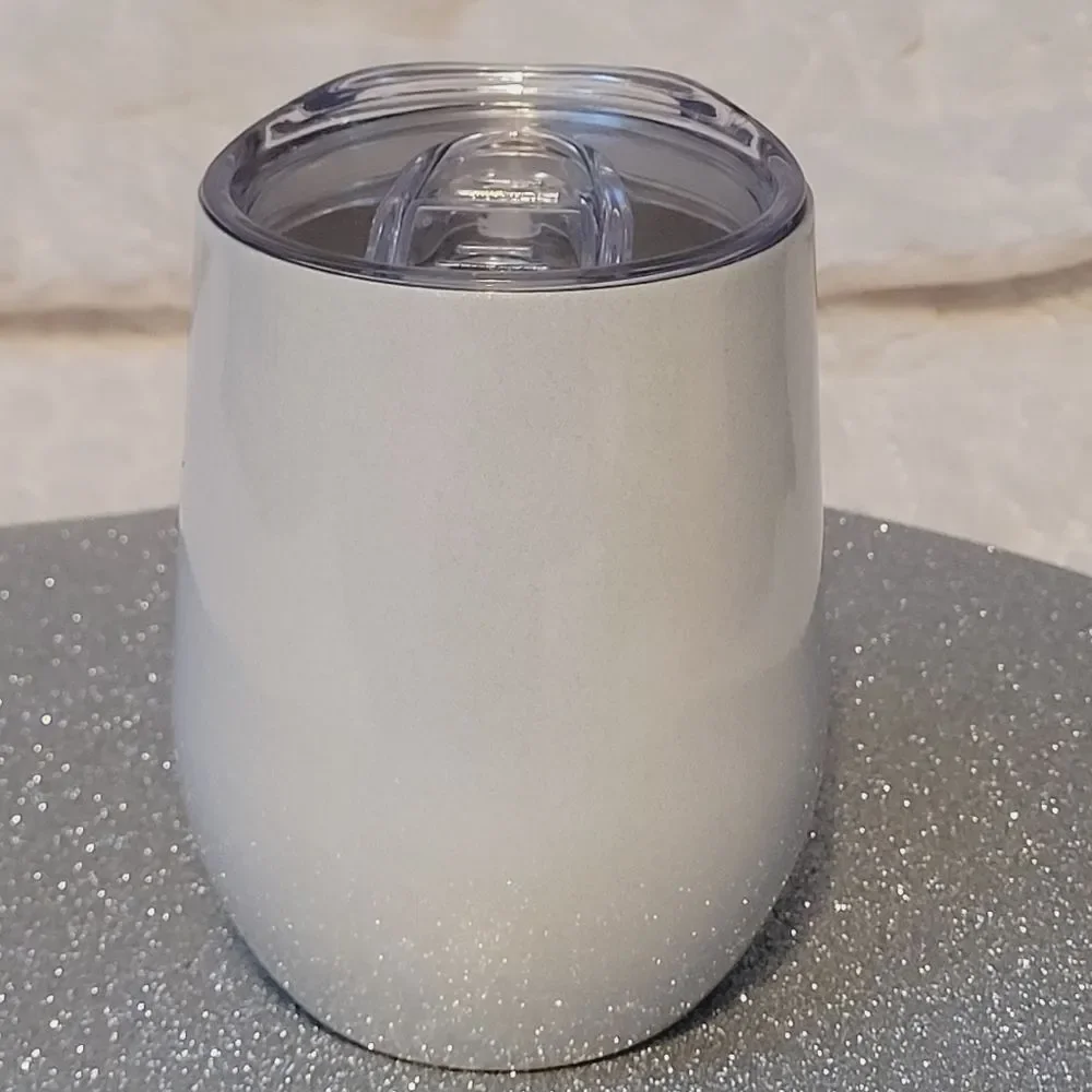 Klubi Wine Tumbler Breast Cancer Awareness Ribbon Iridescent Glitter White Lid